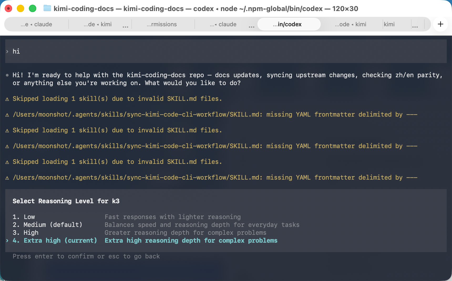 Select Reasoning Level in Codex CLI