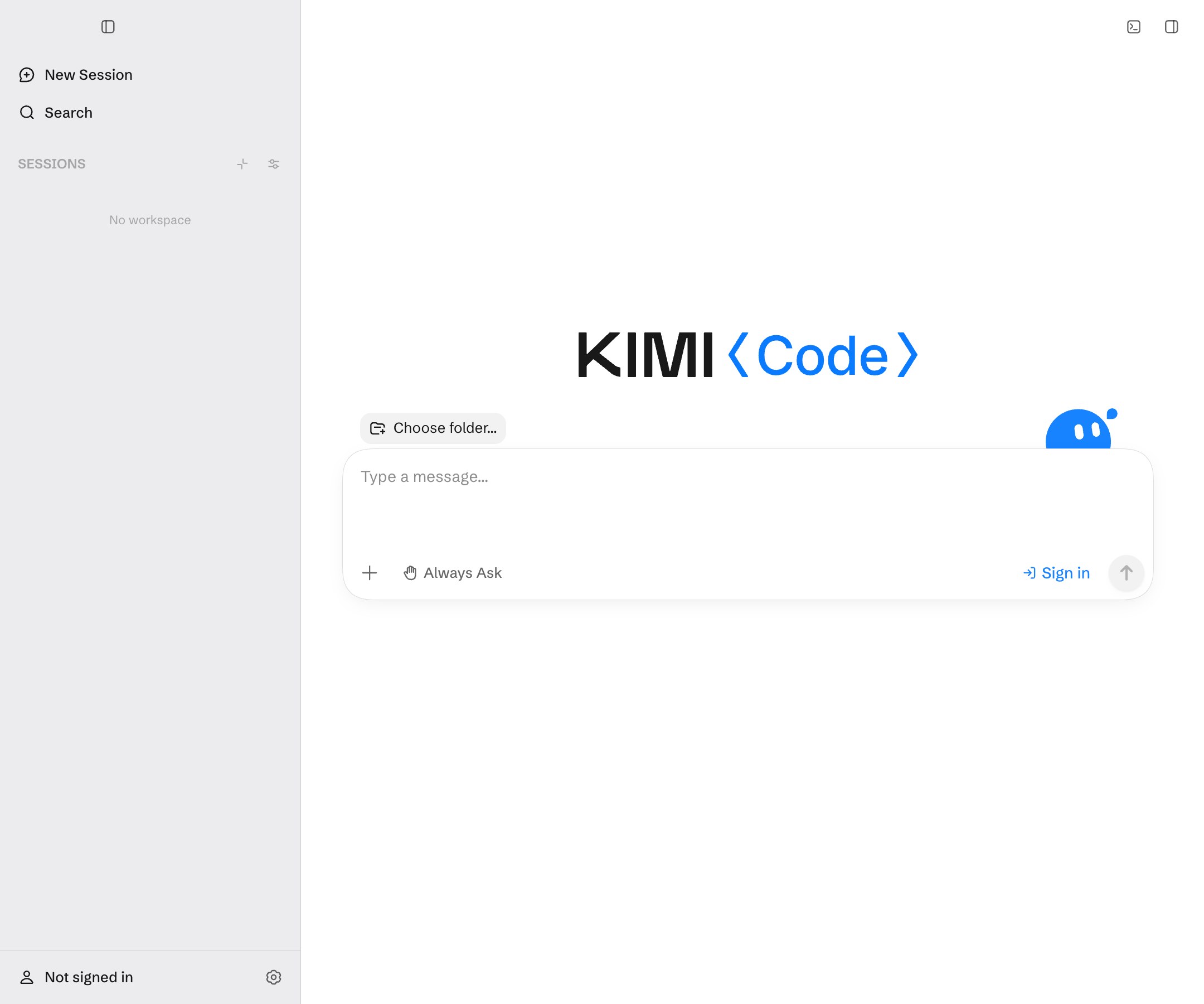 Kimi Code Desktop home
